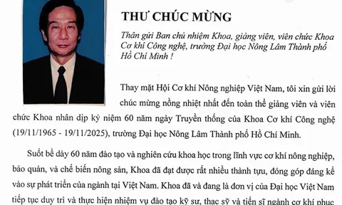 Chủ tịch Hội Cơ khí Nông nghiệp Việt Nam chúc mừng 60 năm ngày Truyền thống Khoa Cơ khí Công nghệ, Trường Đại học Nông Lâm Thành phố Hồ Chí Minh